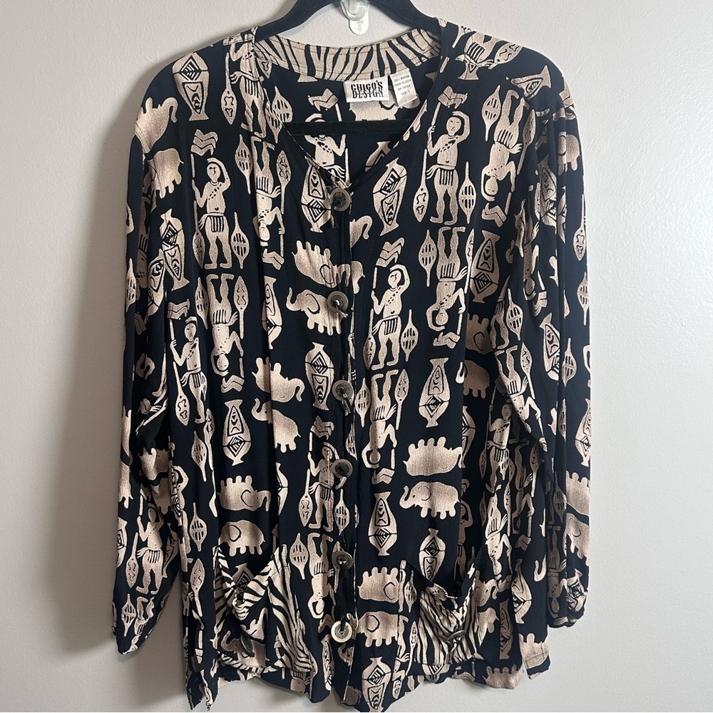 Chico’s Design Tribal Print Rayon Button Front Blouse Jacket Women’s Medium